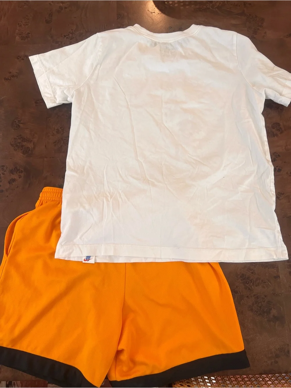 Nike Kids 2-Piece Matching Set White & Orange Graphic Tee with Orange Shorts - Picture 2 of 2